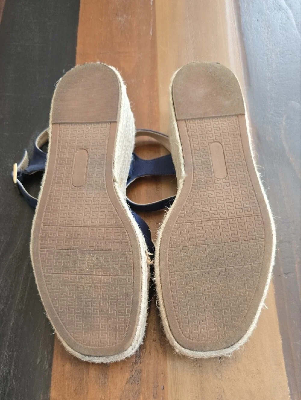crown & ivy Navy Espadrille Sandals with Gold Buckles